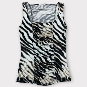 Women’s Boston Proper Tiger Stripe Sleeveless Ruched Blouse Size Small #001